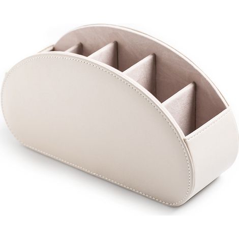 (Beige) Multifunktionale Aufbewahrungsbox für TV-Fernbedienungen aus PU-Leder mit 5 Steckplätzen zum Organisieren und Aufbewahren von Pinseln, Bleistiften und Brillenetuis auf dem Schreibtisch