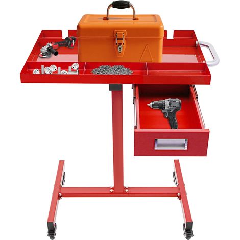 Table de travail d'atelier avec tiroir - Étagère à outils à roulettes avec roulettes - Servante d'atelier robuste - Pour garages, ateliers et entreprises de réparation - Rouge (1/5)