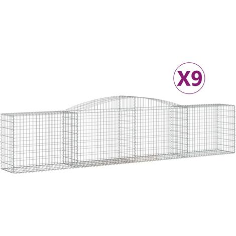 Set 9 cestini per gabbioni recinzione a gabbia muro di contenimento ad arco 400 x 50 x 80/100 cm ferro zincato Argento 020041325