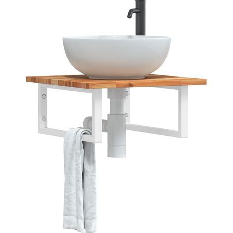 vidaXL Basin Shelf Wall Mounted Steel and Solid Wood Acacia