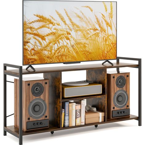 COSTWAY TV Stand for 55” TVs Industrial Entertainment Center w/4 Shelves-Brown (1/5)