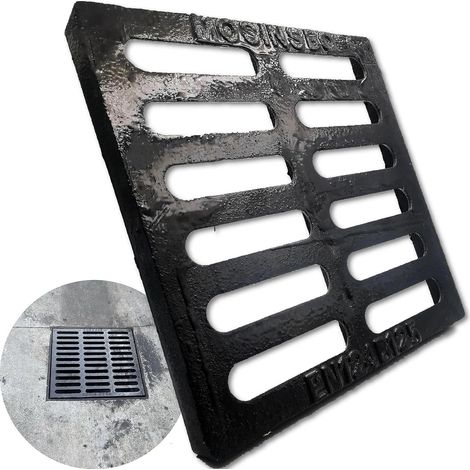 Fonte Ductile Grille de Drain 254x254 mm, Classe B125, Grille de Caniveau pour Allée et Cour, Carré Grille d'Égout pour Extérieur, Noir (1/5)