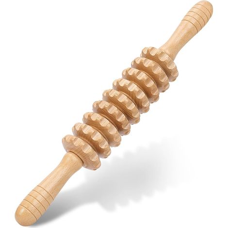 Rouleau de massage thérapeutique en bois - Outil de remodelage corporel anti-cellulite, bâton de massage musculaire pour les jambes et le corps entier, masseur portatif pour les jambes-AquaForge