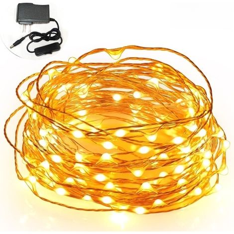 1 Guirlande lumineuse LED, fil de cuivre, 100 LED, 10 m, interrupteur, intérieur, extérieur, mariage, Noël (1/5)