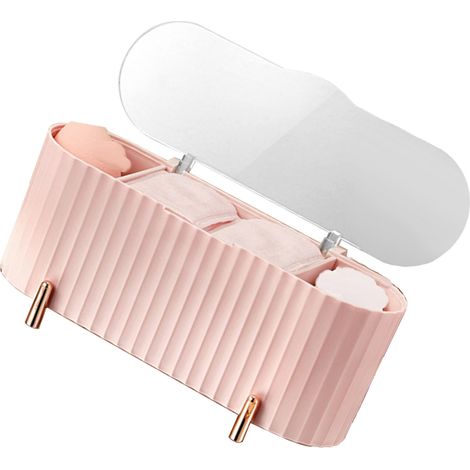 Organisateur de Maquillage Anti-Poussière à Couvercle Boîte de Stockage pour Coton Swabs et Pads Douilles pour Cosétiques - Rose, Plastique, 1 Pièce (1/5)
