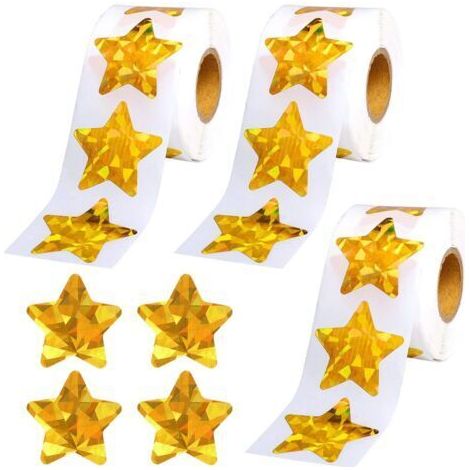 1500 autocollants étoiles, autocollants de récompense, autocollants en rouleau, Autocollants étoiles adhésifs de 1 pouce, récompenses pour les enfants dans les salles de classe (3 rouleaux) (1/5)
