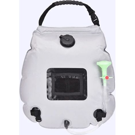 Sac de douche solaire portable de 20 L pour la randonnée et le camping, avec tuyau et pommeau de douche remplaçable.-AquaForge