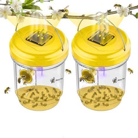 Piège à guêpes, 2 pièges à guêpes à l'extérieur, pièges à veste jaune étanche réutilisable avec lumière LED, piège à abeilles pour l'extérieur (jaune)