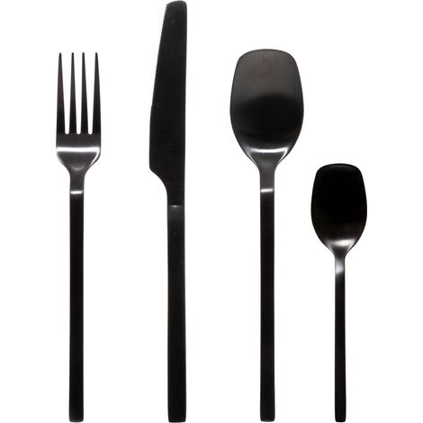 Ménagère 24 pièces en acier inoxydable noir mat – Couteaux, fourchettes, cuillères – Collection Modern Wood – Design élégant – Secret De Gourmet (1/5)