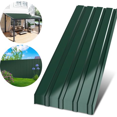 Wolketon Lot de 24 tôles trapézoïdales en acier galvanisé, 129 x 46 cm, épaisseur 0,25 mm, vert, environ 14 m² (1/5)