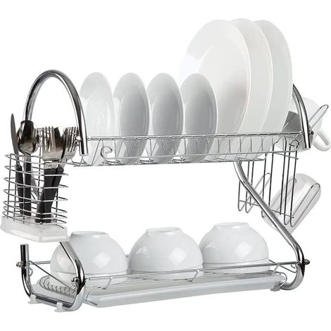 Hofuton Égouttoir Vaisselle 2 Étages Égouttoir pour Couverts Porte-Vaisselle en Acier Inoxydable Type 1 (1/5)