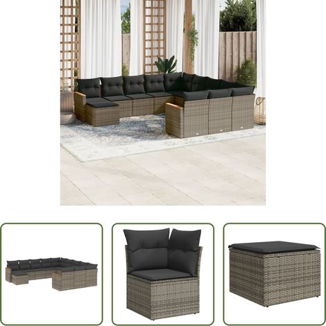 Rattanmöbel -  12-tlg. Garten-Sofagarnitur mit Kissen Grau Poly Rattan (1/5)