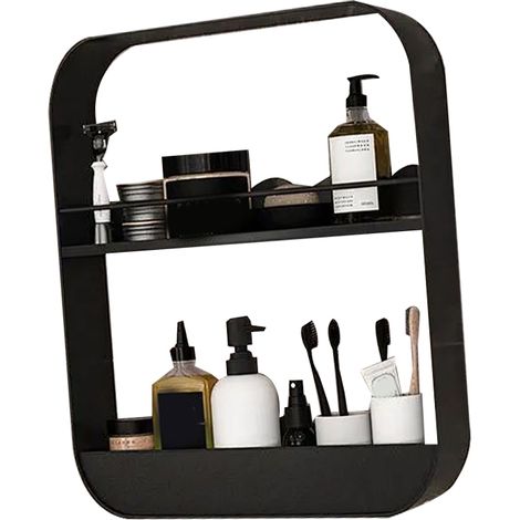 Étagère murale de salle de bain à 2 niveaux en acier au carbone, sans perçage, pour douche flottante (1/5)