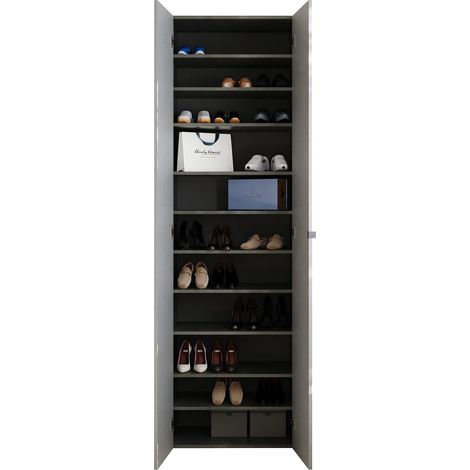 Armadio Multiuso 2 Ante Ruggiero, 10 Ripiani, Apertura Maniglia Made in Italy, 2 Ante, 63x212h cm Grigio Cemento