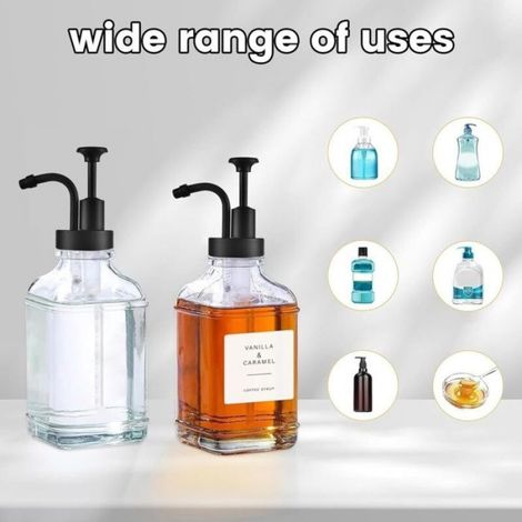 Distributeur De Sirop - Verre 500 Ml - Pompe Alimentaire Sans Bpa - Pour Café Bar Cuisine Salle De Bain - Lot De 2 (1/5)