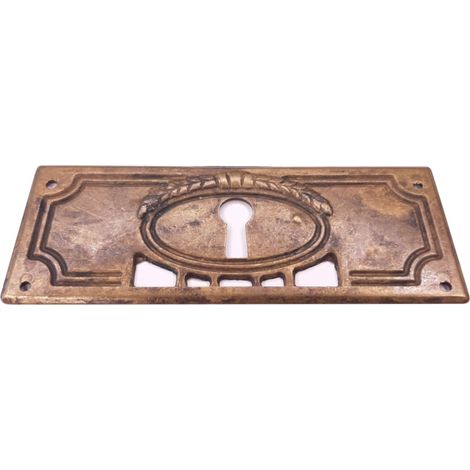 1x entrée de clé laurier 32x85mm malle meuble ancien vintage antique époque finition bronze (1/2)