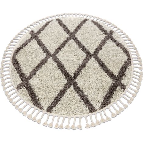 Teppich BERBER TROIK Kreis sahne Franse berber marokkanisch shaggy beige rund 120 cm