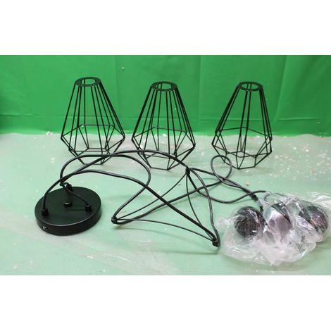 [NEUWERTIG] B-Ware Pendelleuchte Elda Hängelampe Käfig Schwarz 3 Flammig Metall E27 Led Innen Lampe