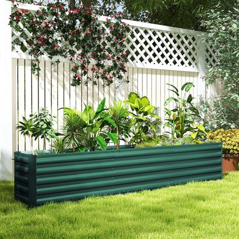 Carré potager potager surélevé en acier galvanisé barres de soutien et plaques d'angle fond ouvert 240 x 40 x 45 cm vert (1/5)