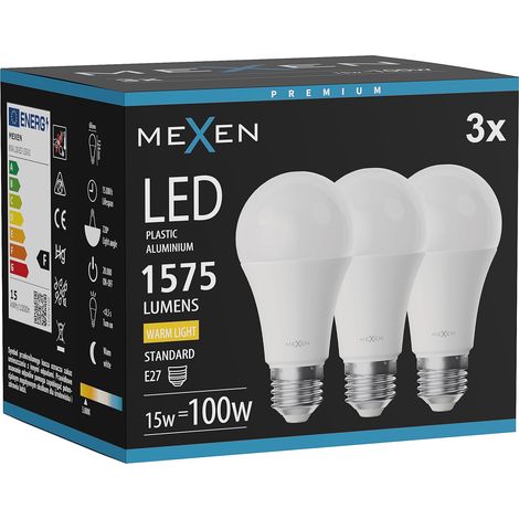 Mexen Nova 3x Ampoule LED E27, A60, 15W, Chaude - 3000K, 1575 lm - L100-E27-1530-01x03 (1/3)