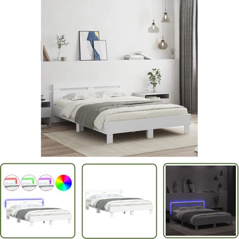 The Living Store Cadre de lit avec LED sans matelas blanc 140x190 cm - Lit Double - Cadre De Lit - Éclairage LED - Sommier - Meuble Design (1/5)