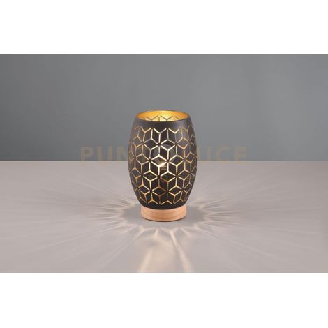 Lampada da tavolo Bidar nera oro legno E27 21cm RL