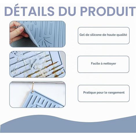 Organiseur d’Évier en Silicone Tapis Égouttoir Vaisselle, séchage Rapide, antidérapant, résistant à la Chaleur, Pliable, protège Plan de Travail, Facile à Nettoyer pour Cuisine et évier (1/3)