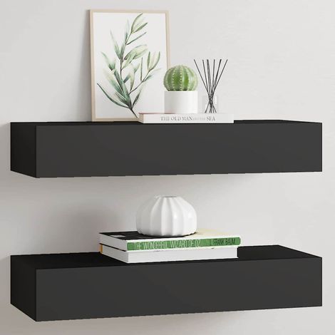 vidaXL Étagères à tiroirs murales 2 pcs Noir 60x23,5x10 cm MDF (1/5)