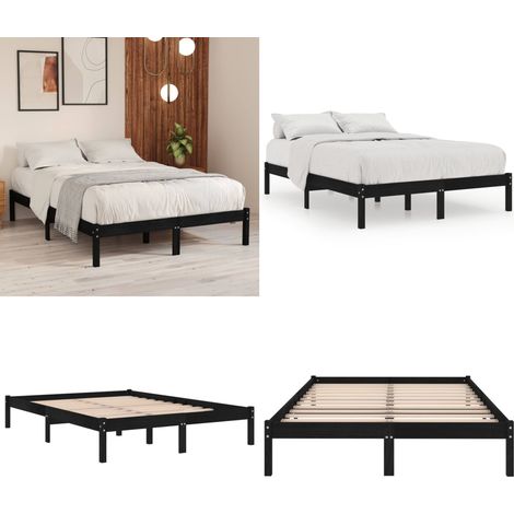 Giroletto Nero in Legno Massello 150x200 cm King Size - Letto in legno - Letto king size