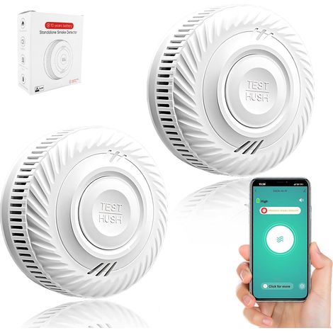 Détecteur de fumée Intelligent, Alarme Incendie, Alarme de fumée avec capteur photoélectrique avancé, Surveillance à Distance Via app avec Batterie de 10 Ans de durée de Vie, Alarme de 85 DB. 2PCS (1/5)