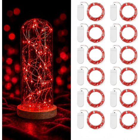 Guirlande lumineuse à piles 2 m 20 LED étanche pour chambre à coucher, fête de mariage, décoration de Noël, rouge,12pcs (1/5)