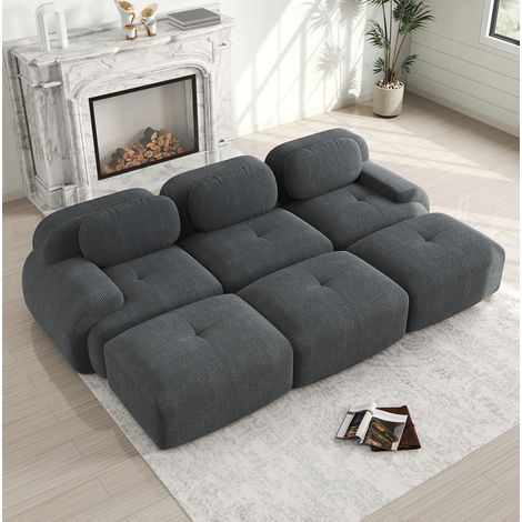 Sofá modular salón de pana gris cómodo sin montaje OKMYHOME (1/5)