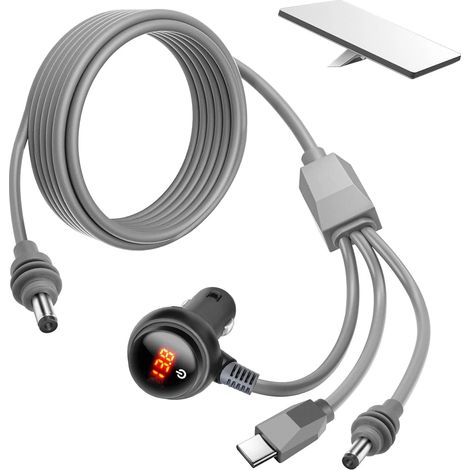 Câble d'alimentation CC 3-en-1 de 3 m et 100 W avec interrupteur marche/arrêt et affichage de la tension. Câble USB-C vers CC avec prise allume-cigare 12-24 V et câble étanche de calibre 18 AWG. (1/5)