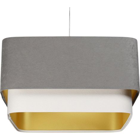 Suspension élégante velours et finitions dorées - Gris perle et Or élégant (1/5)