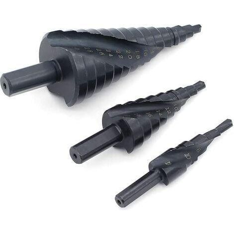 Foret à Trous Progressif - Acier Rapide 4241 Revêtu Titane - Pour Métal, Bois, Plastique, Aluminium - 4-12 mm, 4-20 mm, 4-32 mm - Lot de 3 (1/5)
