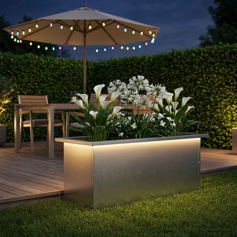 vidaXL Jardinera para jardín con luces LED Plateado 30 x 80 x 30 cm (1/5)