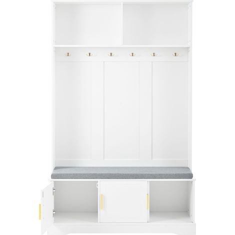Appendiabiti da terra con panca portascarpe HOMVRA, 6 ganci doppi, bianco, 120x40x191 cm (1/5)