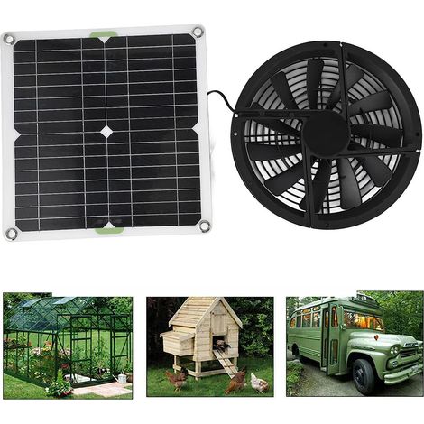Kit de ventilateur solaire, extracteur d'air solaire étanche, ventilateur portable d'extérieur, ventilateur silencieux pour grenier, poulailler, serre, niche pour animaux (1/5)