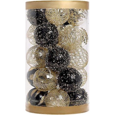 25 boules de Noël, 6 cm, décorations incassables, peintes en noir et or. (1/5)