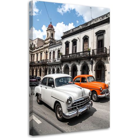Impression sur Toile, Voitures rétro garées dans une rue de La Havane Cuba,20x30 (1/4)
