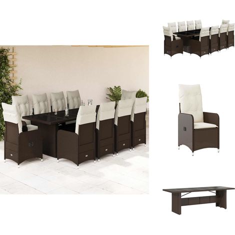 11-tlg. Garten-Bistro-Set mit Kissen Braun Poly Rattan - Bistro Set - Bistro Sets - Bistroset - Garten Bistro Set (1/5)