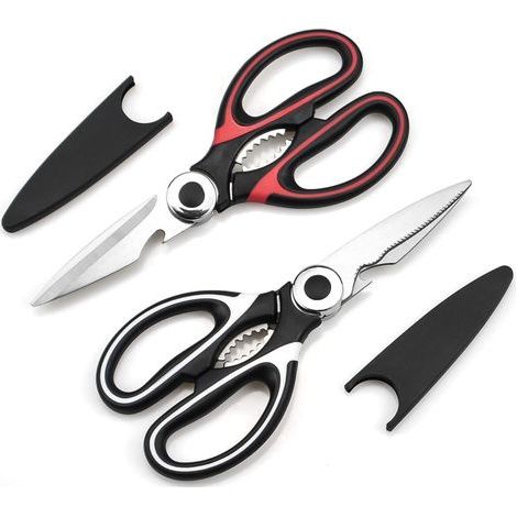 Ciseaux Cuisine, Ciseaux Cuisine Robustes, Professionnel Acier Inoxydable Ciseaux,Multiusage Ciseaux avec Couvercle(Blanc & Rouge) (1/5)