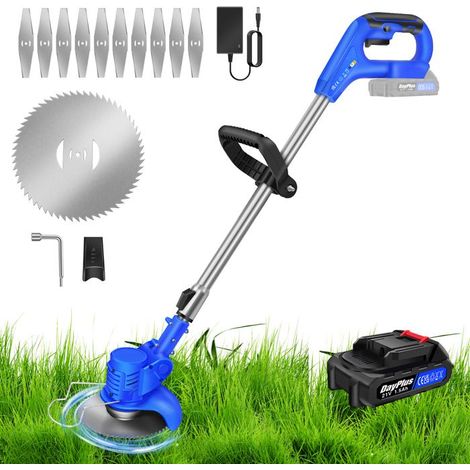 Telescopic electric lawn mower, adjustable head, anti-collision protection, multi-accessories