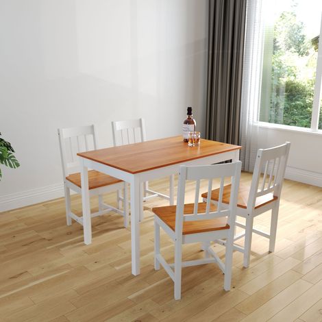 ELEGANT Solid Dining Kitchen Furniture Wooden Dining Table and 4 Chairs Set - Honey, Natural Pine (1/5)