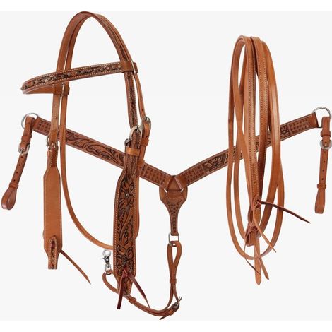 MARRONE DARK LONDON - Set monta western con briglia redini e pettorale modello Sauk con borchiette decorative