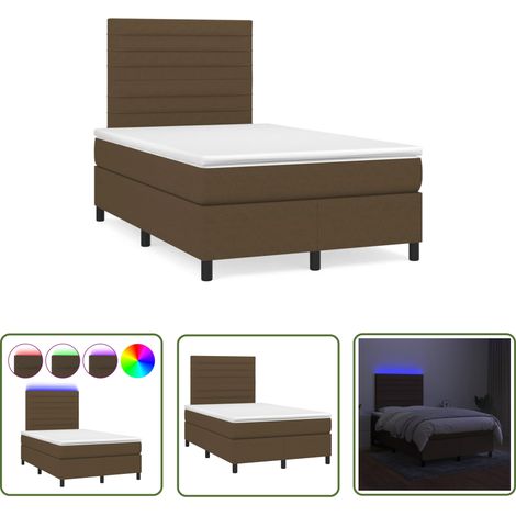 The Living Store Sommier à lattes de lit matelas et LED marron foncé 120x190 cm - Sommier Tapissier - Lit Double - Matelas Inclus - Éclairage Led - Têted Lit Ajustable (1/5)