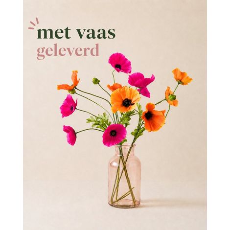 Fleurs artificielles - Mélange de coquelicots - Fleurs en soie - Bouquet de fleurs artificielles avec vase - Cadeau pour la fête des mères (1/5)