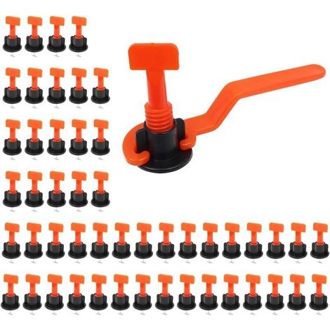 Lot de 50 entretoises réutilisables pour nivellement de carrelage, entretoises de nivellement de carrelage, système d'équilibrage, kit d'outils d'installation de carrelage pour murs et sols (1/4)