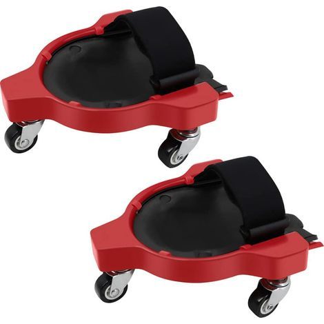 Lot de 2 genouillères à roulettes avec 3 roulettes et coussin en gel confortable, rotation à 360 °, avec roulettes pour le travail, genouillères coulissantes flexibles avec bretelles réglables (Rouge) (1/5)