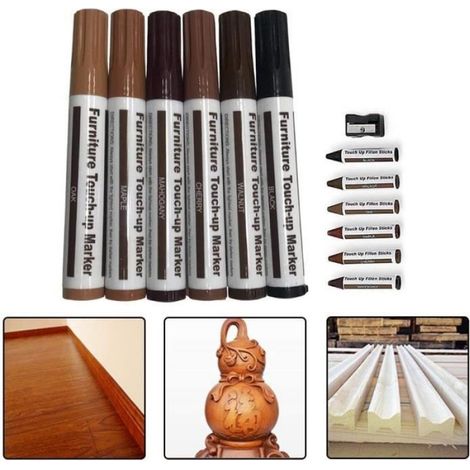 Marqueur De Réparation De Meubles - Teinture Pour Finition Bois - Pour Rayures Et Usures Sur Surfaces En Bois - Lot De 6 (1/4)